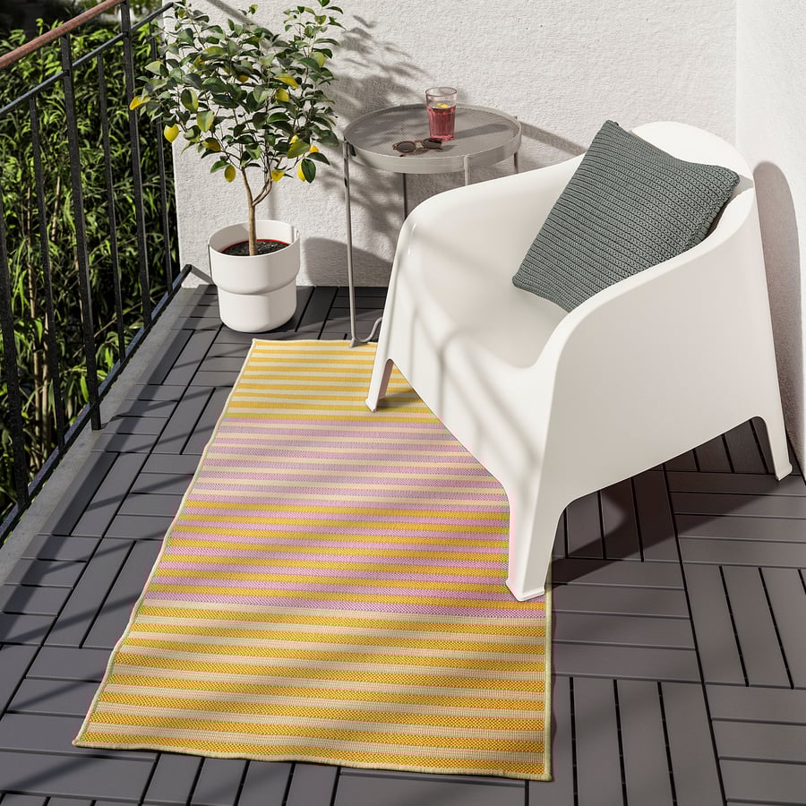 KORSNING Rug flatwoven, in/outdoor, yellow/pink/striped, 80x150 cm (2'7