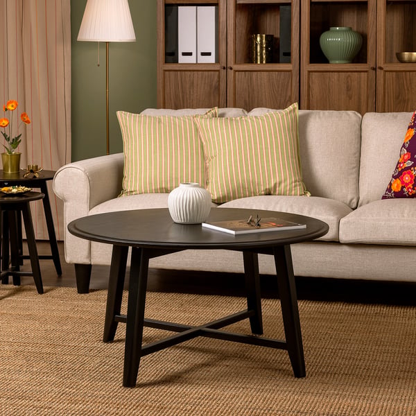KRAGSTA Coffee table, black/mango wood, 90 cm