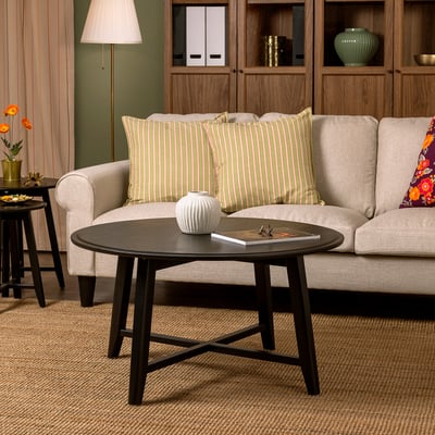 KRAGSTA Coffee table, black/mango wood, 90 cm