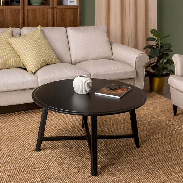KRAGSTA Coffee table, black/mango wood, 90 cm