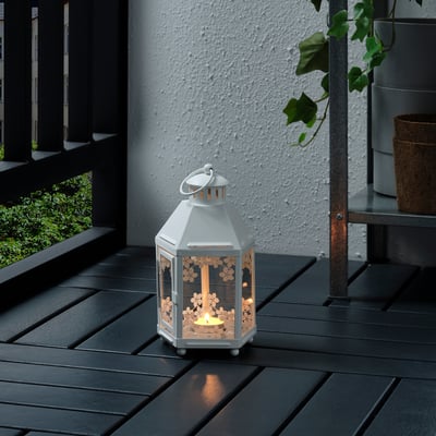KRINGSYNT Lantern for tealight, in/outdoor, white, 21 cm