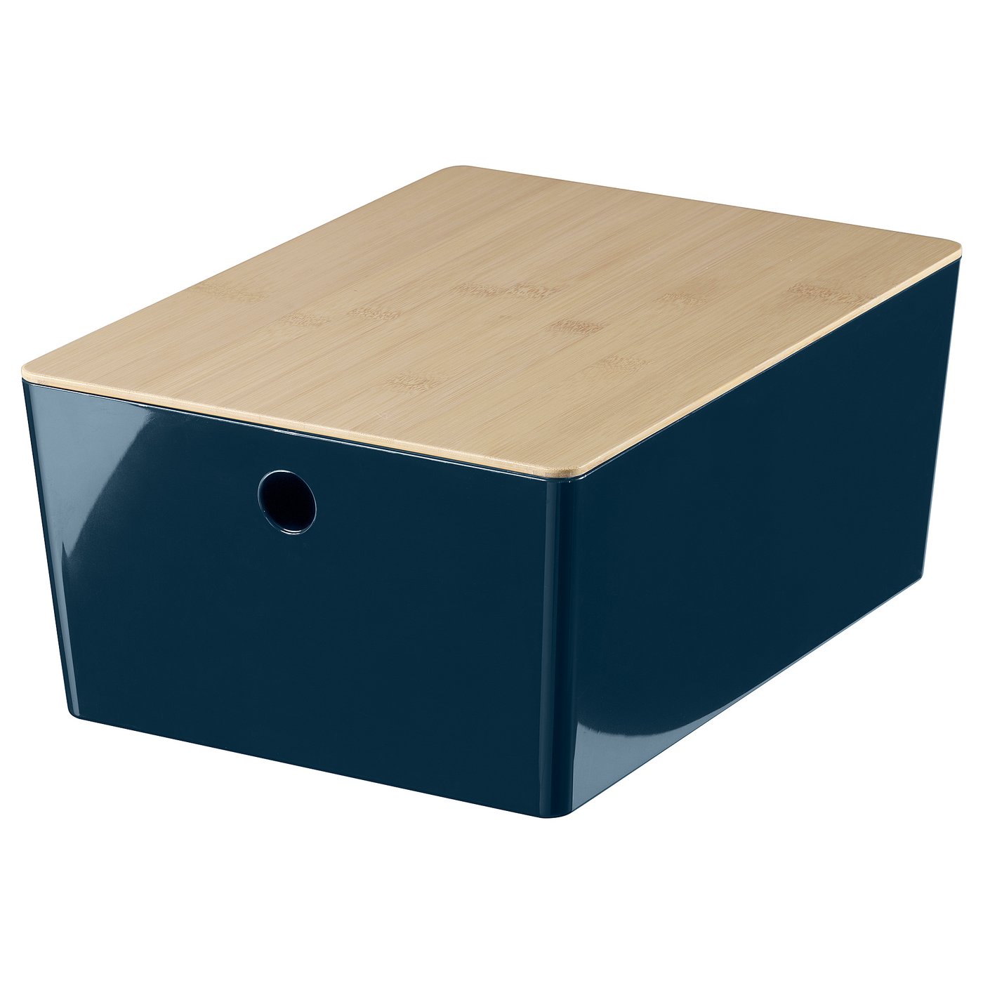 KUGGIS Box with lid, black-blue/bamboo, 26x35x15 cm (10 ¼x13 ¾x6 ")
