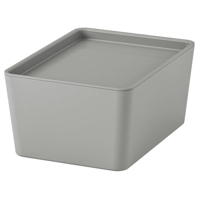 KUGGIS Box with lid, light grey, 13x18x8 cm