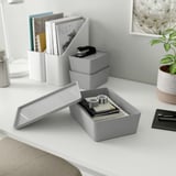 KUGGIS Box with lid, light grey, 18x26x8 cm