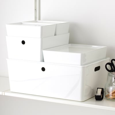 KUGGIS Box with lid, white, 26x35x15 cm