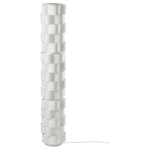White LÅGTRYCK floor lamp, wavy shade, recycled polyester, modern design.