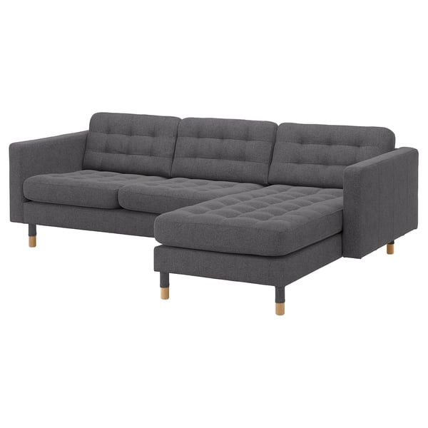 LANDSKRONA 3-seat sofa, with chaise longue/Gunnared dark grey/wood