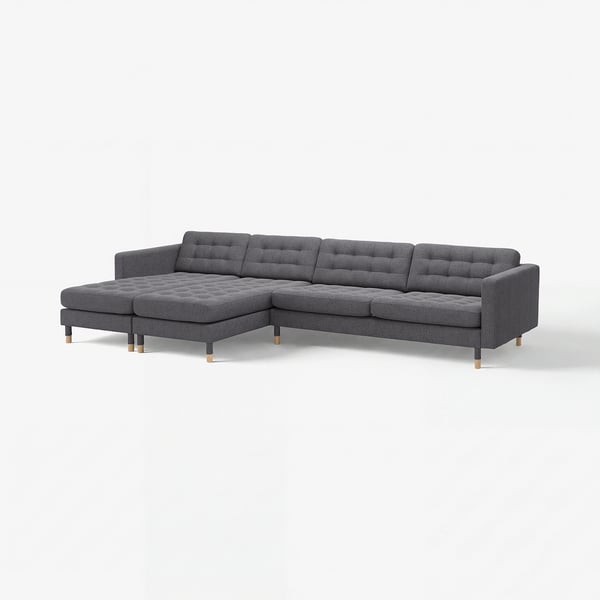 LANDSKRONA 5-seat sofa, with chaise longues/Gunnared dark grey/wood