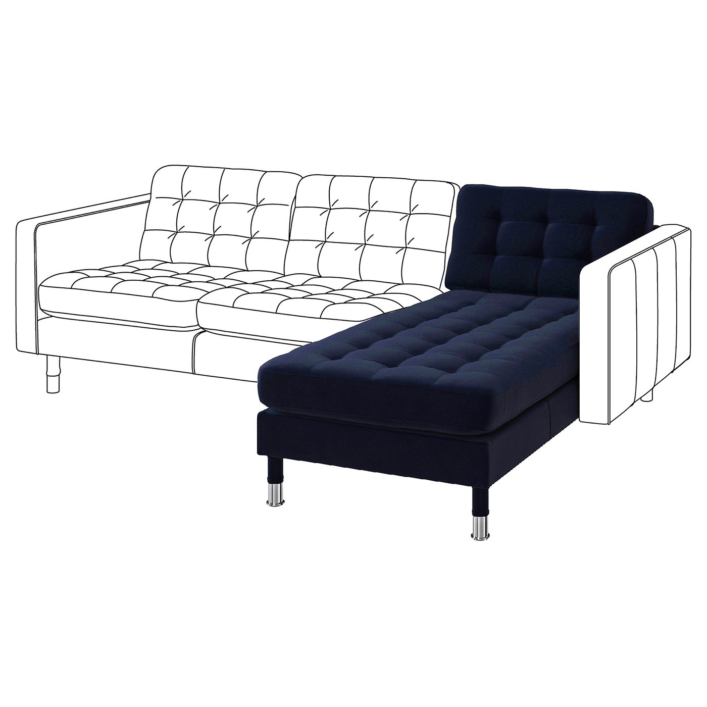LANDSKRONA Chaise longue, add-on unit, Djuparp dark blue/metal