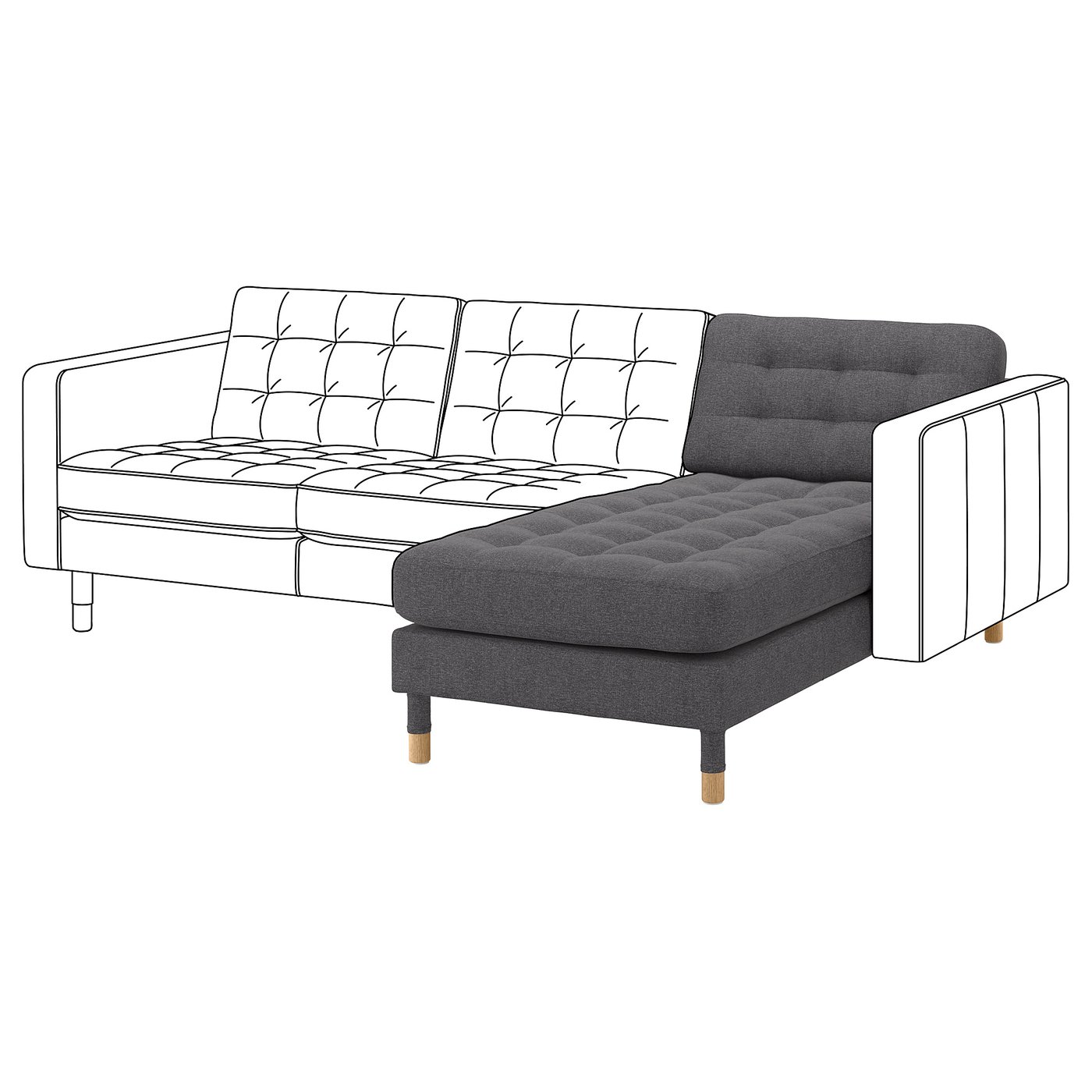 LANDSKRONA Chaise longue, add-on unit, Gunnared dark grey/wood