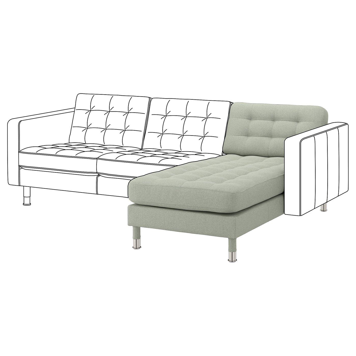LANDSKRONA Chaise longue, add-on unit, Gunnared light green/metal