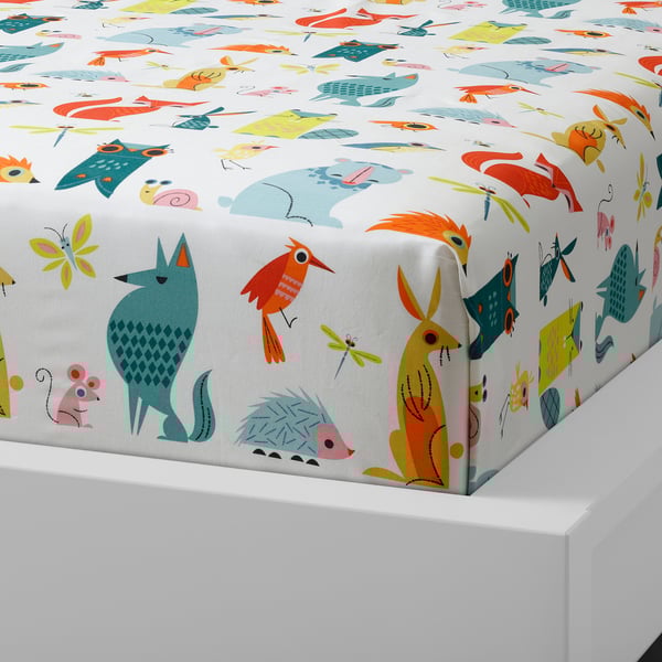 LATTJO Flat sheet and pillowcase, animal/multicolour, 150x250/50x80 cm