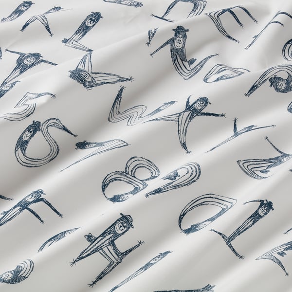 LATTJO Flat sheet and pillowcase, numbers/dark green blue, 150x250/50x80 cm
