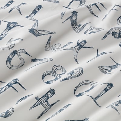 LATTJO Flat sheet and pillowcase, numbers/dark green blue, 150x250/50x80 cm