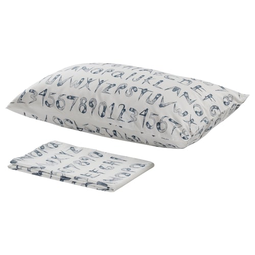 LATTJO white childrens bedding set, blue letters and numbers print, 100% cotton.