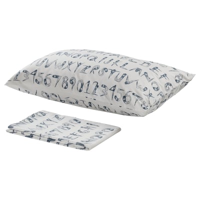 LATTJO Flat sheet and pillowcase, numbers/dark green blue, 150x250/50x80 cm