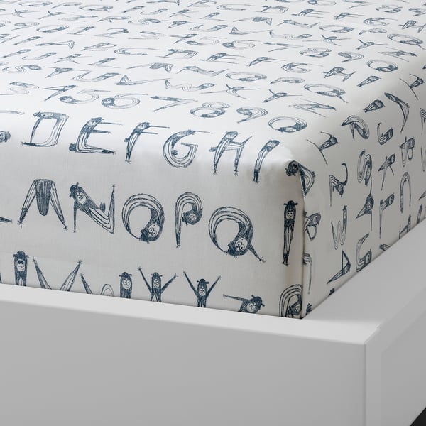 LATTJO Flat sheet and pillowcase, numbers/dark green blue, 150x250/50x80 cm