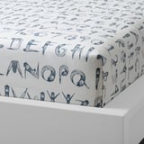 LATTJO Flat sheet and pillowcase, numbers/dark green blue, 150x250/50x80 cm