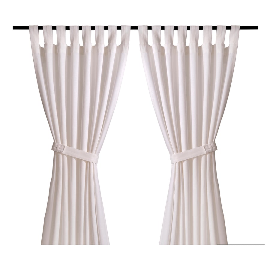 LENDA Curtains with tiebacks, 1 pair, white, 140x150 cm (55x59") IKEA