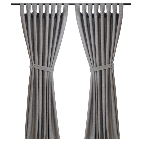 Lenda Curtains With Tie Backs 1 Pair Grey Ikea