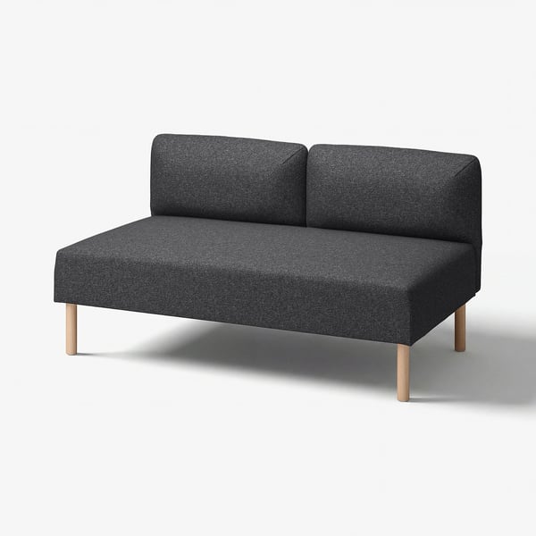 A modern grey LILLEHEM modular sofa with wooden legs. The sofa has a sleek, minimalist design with a comfortable fabric cover.