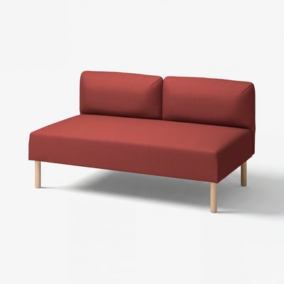 A modern red LILLEHEM modular sofa with cushioned seats and backrests, wooden legs, and a clean, minimalist design.