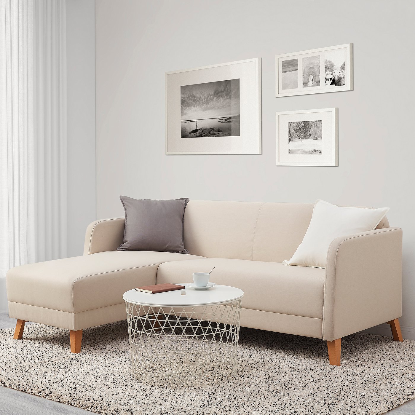 LINANÄS 3-seat sofa, with chaise longue/Vissle beige - IKEA