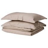 LUKTJASMIN Duvet cover and 2 pillowcases, grey-beige, 240x220/50x80 cm
