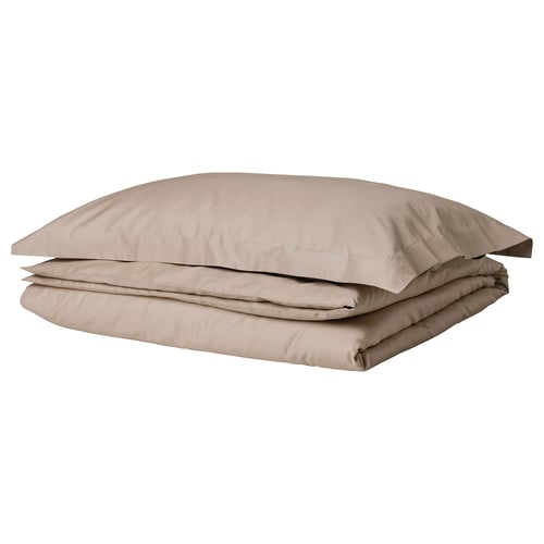 LUKTJASMIN: beige satin weave duvet set- soft cotton & lyocell - zip closure.