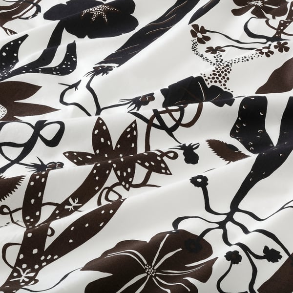 LUNDSKAFTING Flat sheet and pillowcase, white/black/brown, 150x260/50x80 cm