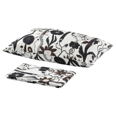 LUNDSKAFTING Flat sheet and pillowcase, white/black/brown, 150x260/50x80 cm