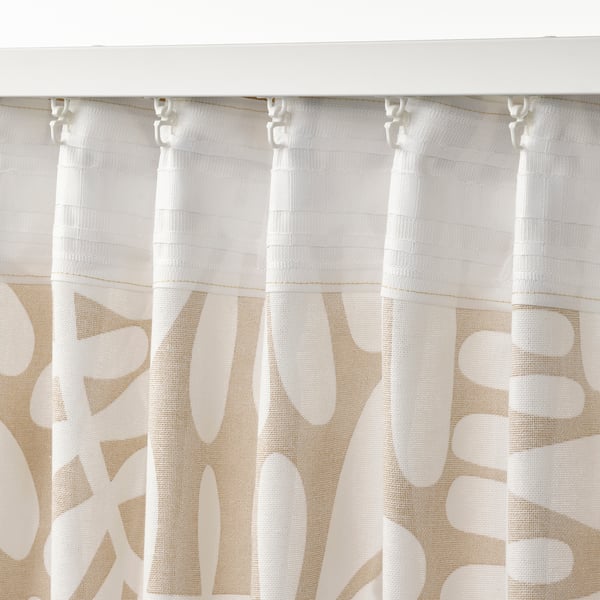 MAJSMOTT Curtains, 1 pair, beige/white/with heading tape, 145x250 cm