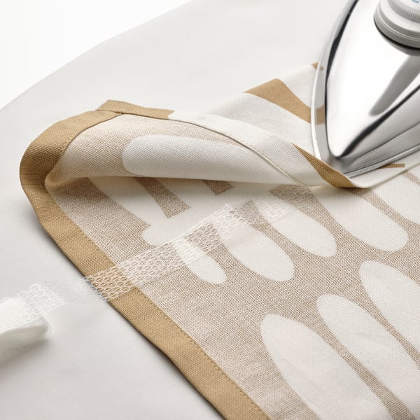 MAJSMOTT Curtains, 1 pair, beige/white/with heading tape, 145x250 cm