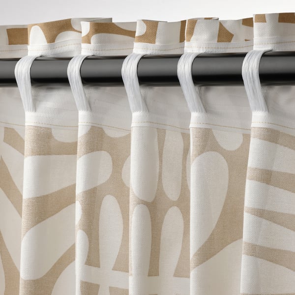 MAJSMOTT Curtains, 1 pair, beige/white/with heading tape, 145x250 cm