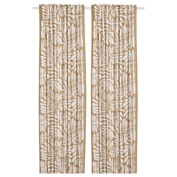 MAJSMOTT Curtains, 1 pair, beige/white/with heading tape, 145x250 cm