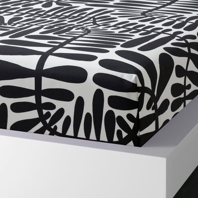 MAJSMOTT Flat sheet and 2 pillowcase, white/black, 240x260/50x80 cm