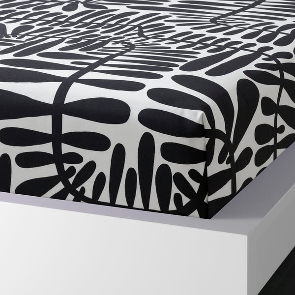 MAJSMOTT Flat sheet and pillowcase, white/black, 150x260/50x80 cm