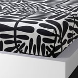 MAJSMOTT Flat sheet and pillowcase, white/black, 150x260/50x80 cm