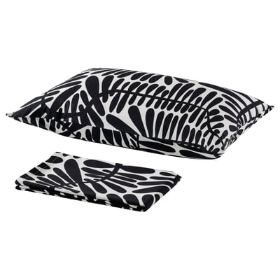 MAJSMOTT Flat sheet and pillowcase, white/black, 150x260/50x80 cm