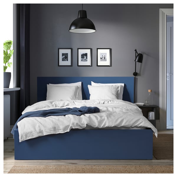 MALM Bed frame, high, blue/Leirsund, 180x200 cm