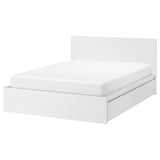 MALM Bed frame, high, w 2 storage boxes, white/Leirsund, 160x200 cm