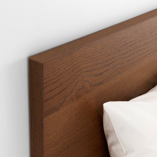 MALM Bed frame, high, w 4 storage boxes, brown stained ash veneer