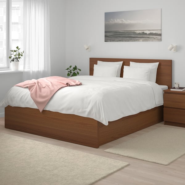 MALM Ottoman bed, brown stained, ash veneer, 160x200 cm IKEA