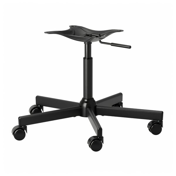 Black office chair base, adjustable height, star-shaped base with wheels.