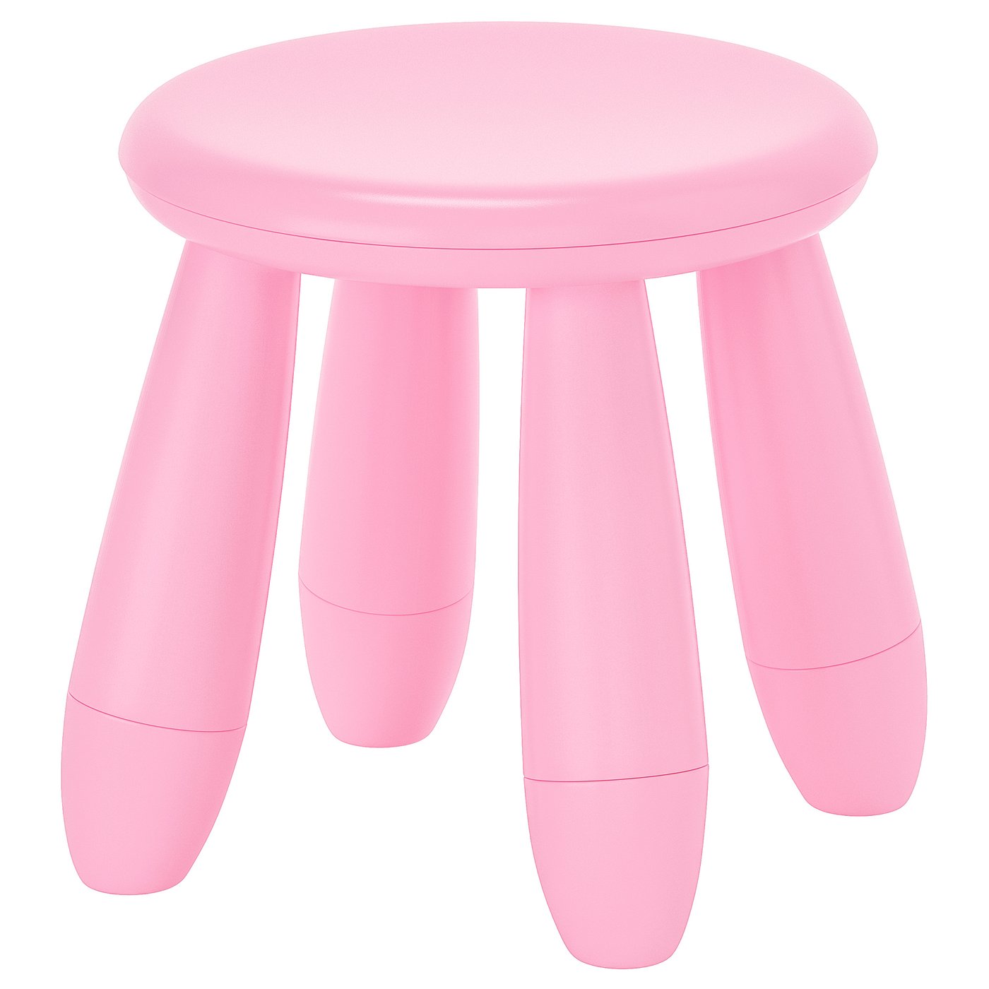 A bright pink MAMMUT stool for kids, featuring a round seat, four curved legs, and uv-protected polypropylene plastic design.