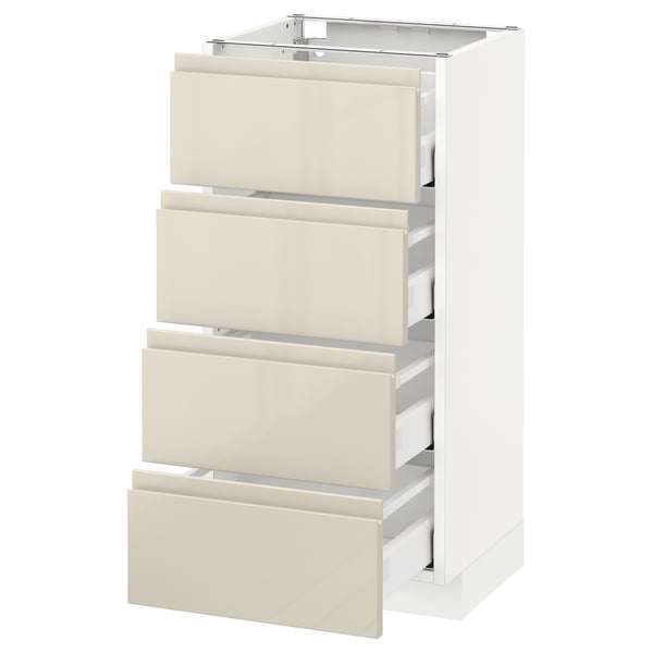 METOD Base cab 4 frnts/4 drawers, white Maximera/Voxtorp high-gloss light beige, 40x37x80 cm
