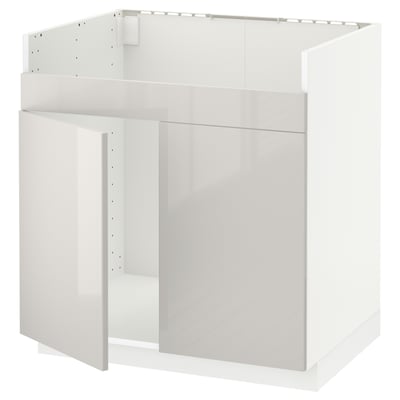 METOD Base cab f HAVSEN double bowl sink, white/Ringhult light grey, 80x60x80 cm