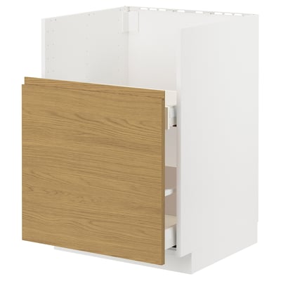 METOD kitchen cabinet, white and wood tone, minimalist design.