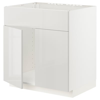 METOD Base cabinet f sink w 2 doors/front, white/Ringhult light grey, 80x60x80 cm