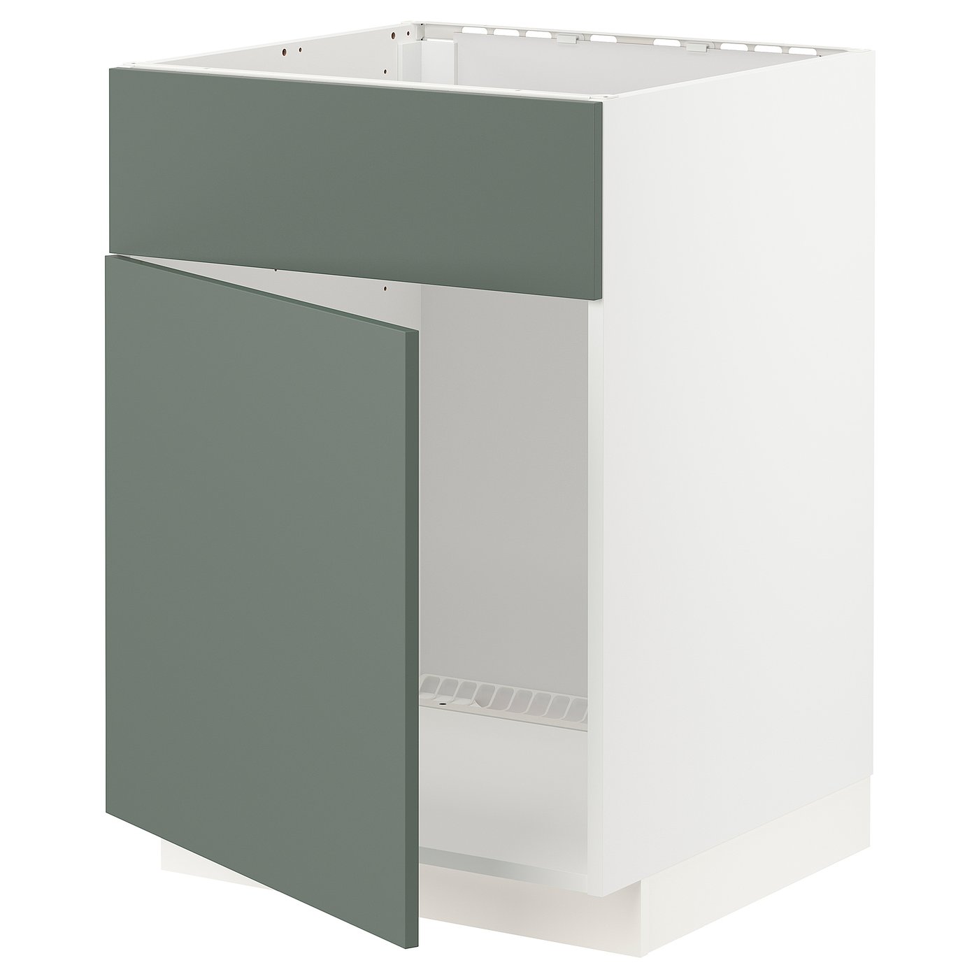 METOD base f sink w door/front, white/Bodarp greygreen